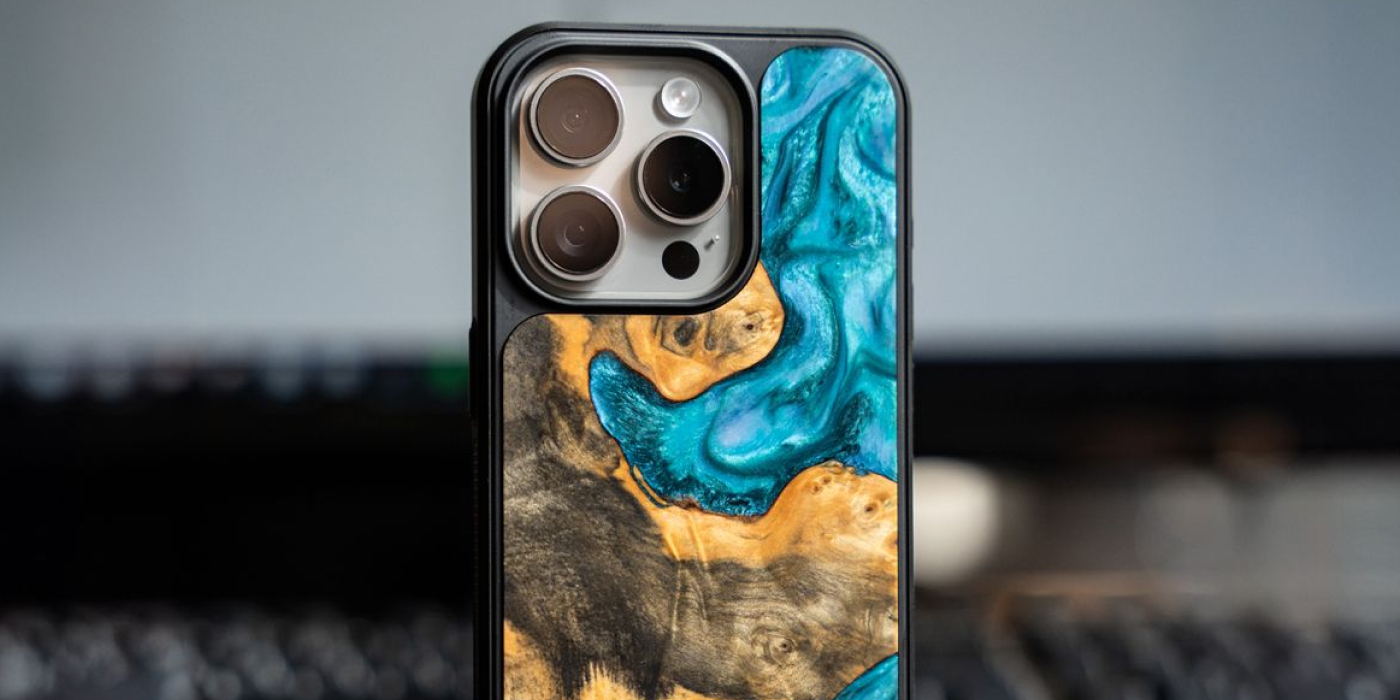 Blue wood and resin phone cases