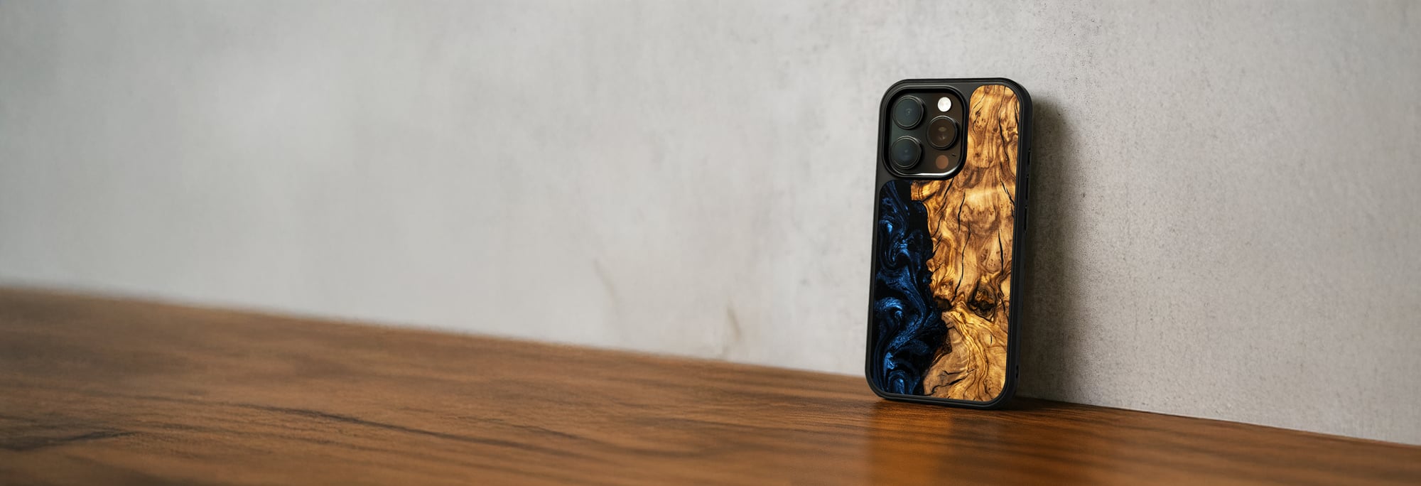 Blue wood and resin phone cases
