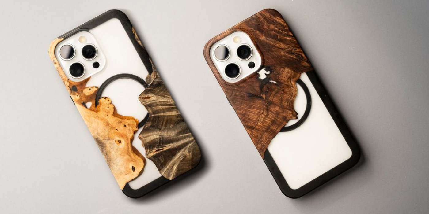 Clear wood and resin phone cases