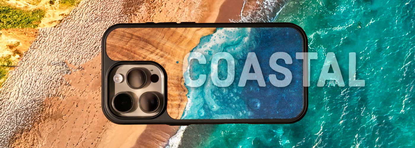 Coastal wood and resin phone cases