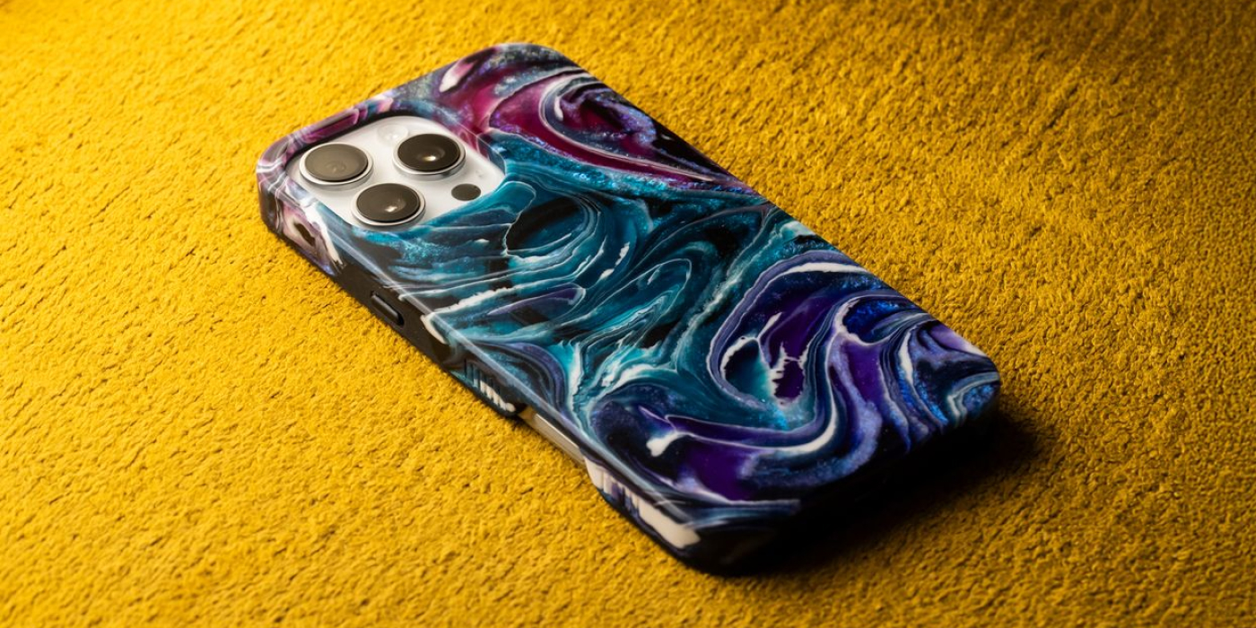 Purple wood and resin phone cases