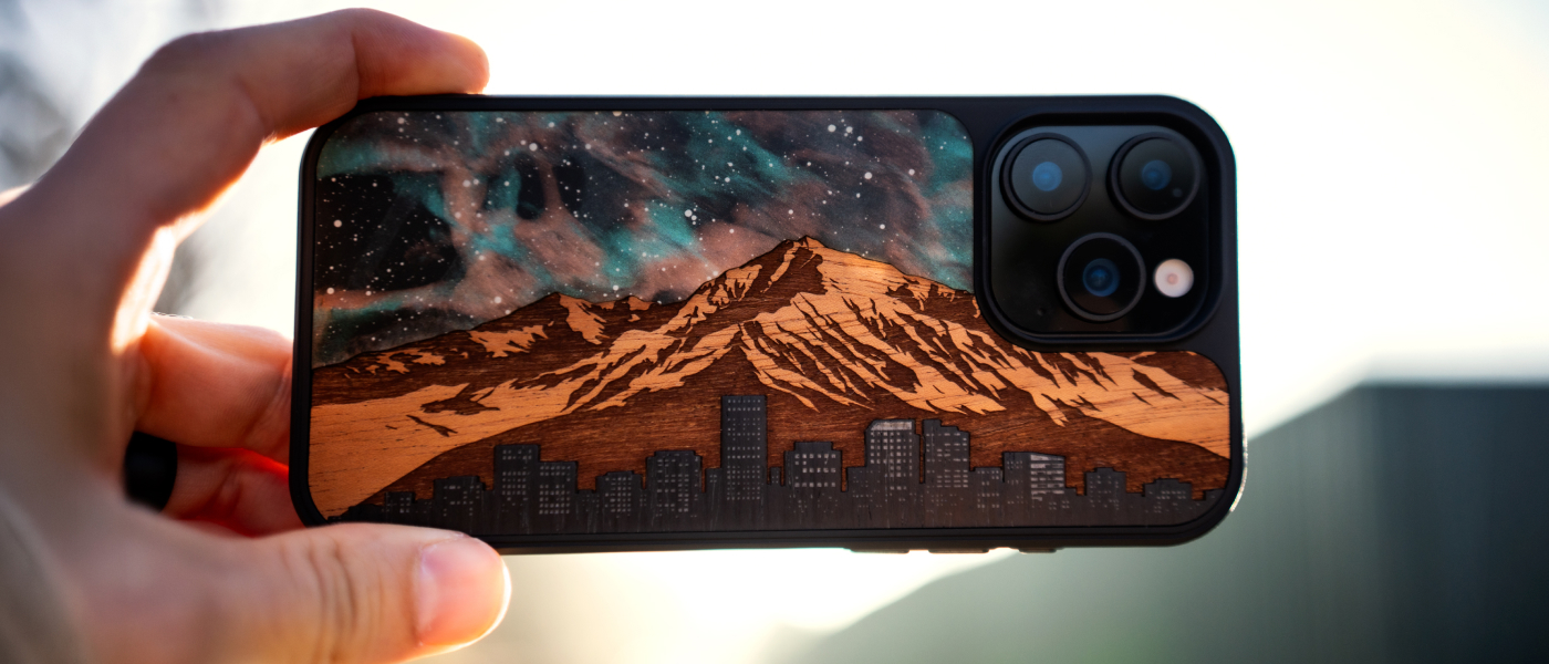 Terrain wood and resin phone cases