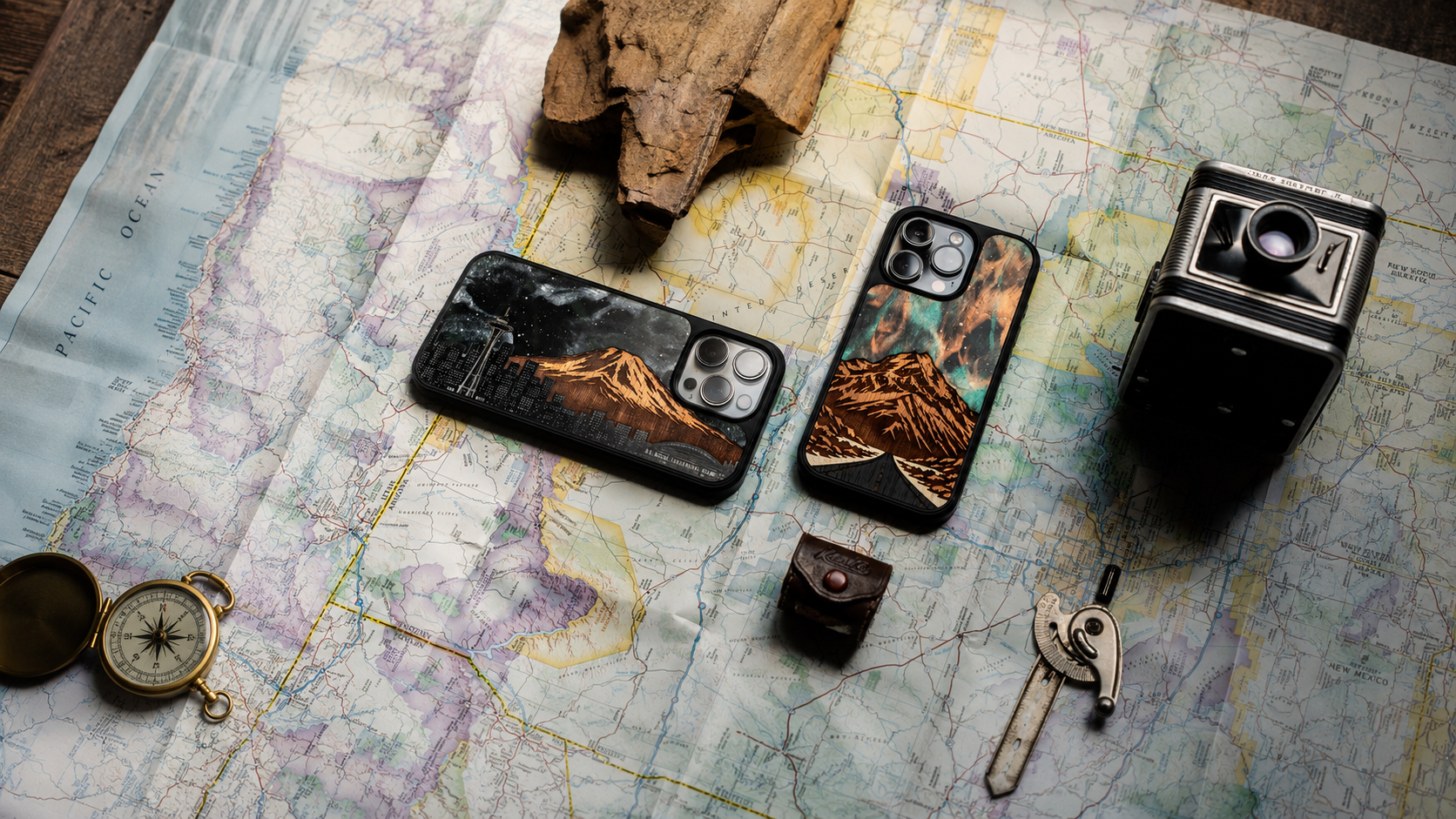 Terrain wood and resin phone cases