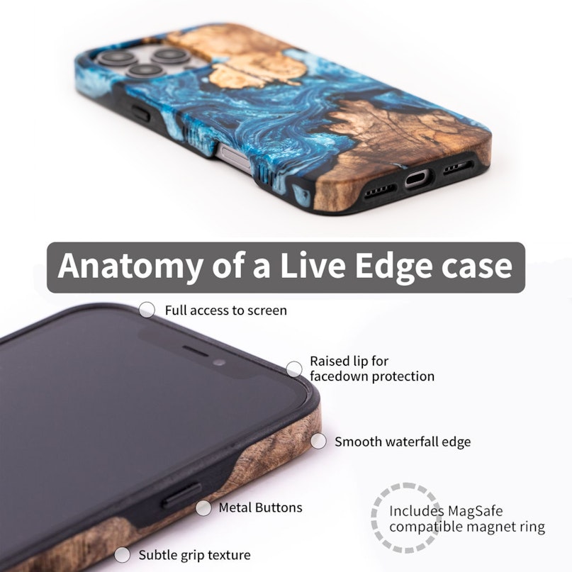 iPhone 16 Pro Wood Live Edge Phone Case Dian (Teal Gold