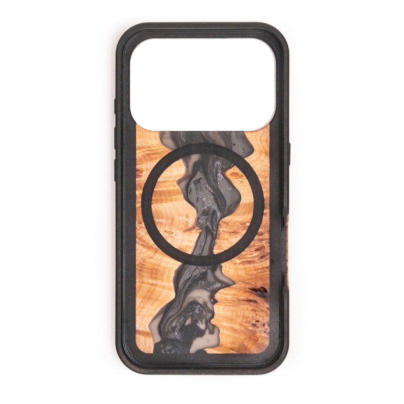 iPhone 17 Wood Live Edge Phone Case - Carie (Teal & Gold, 792043) - Carved
